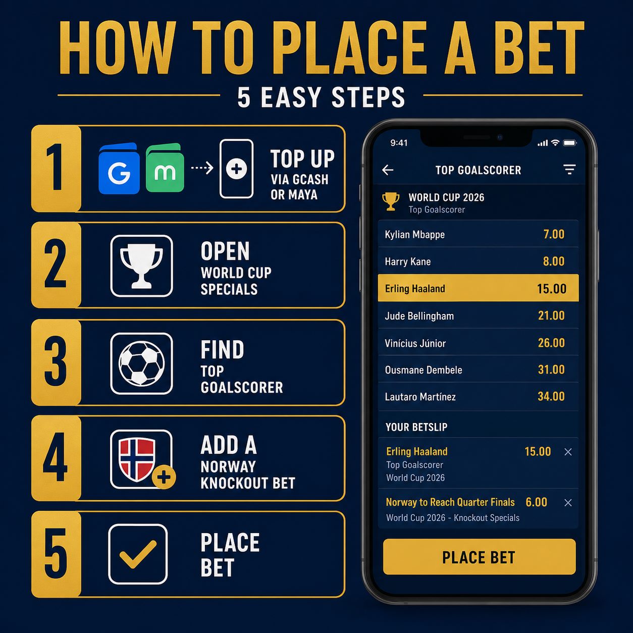 How to bet on Haaland Golden Boot at FalconPlay via GCash step by step