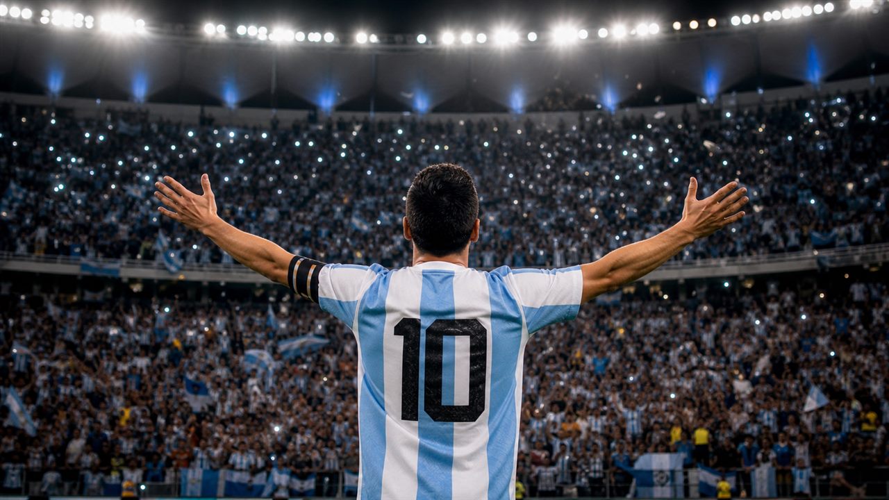 Argentina number 10 captain celebrating in front of fans at World Cup 2026