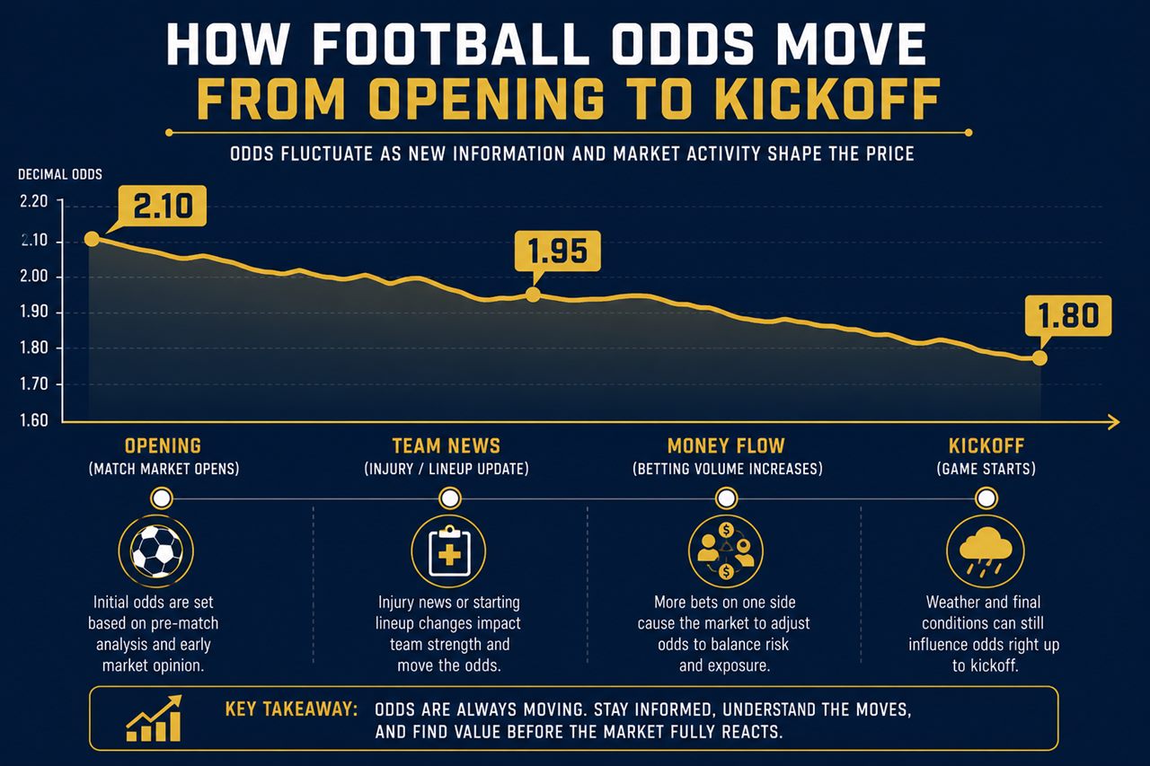 Timeline showing how World Cup football odds shift from opening to kickoff