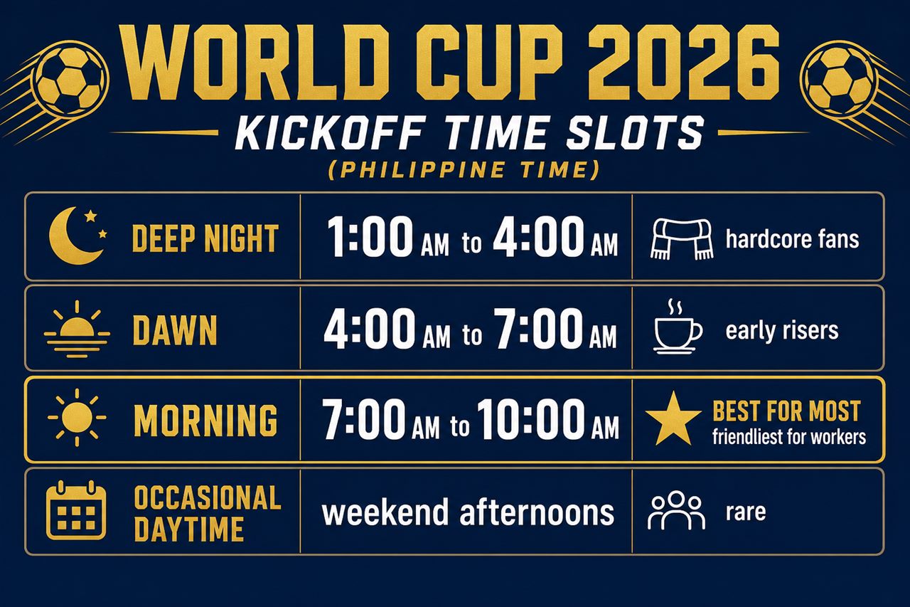 World Cup 2026 PHT kickoff time slots chart for Philippine viewers