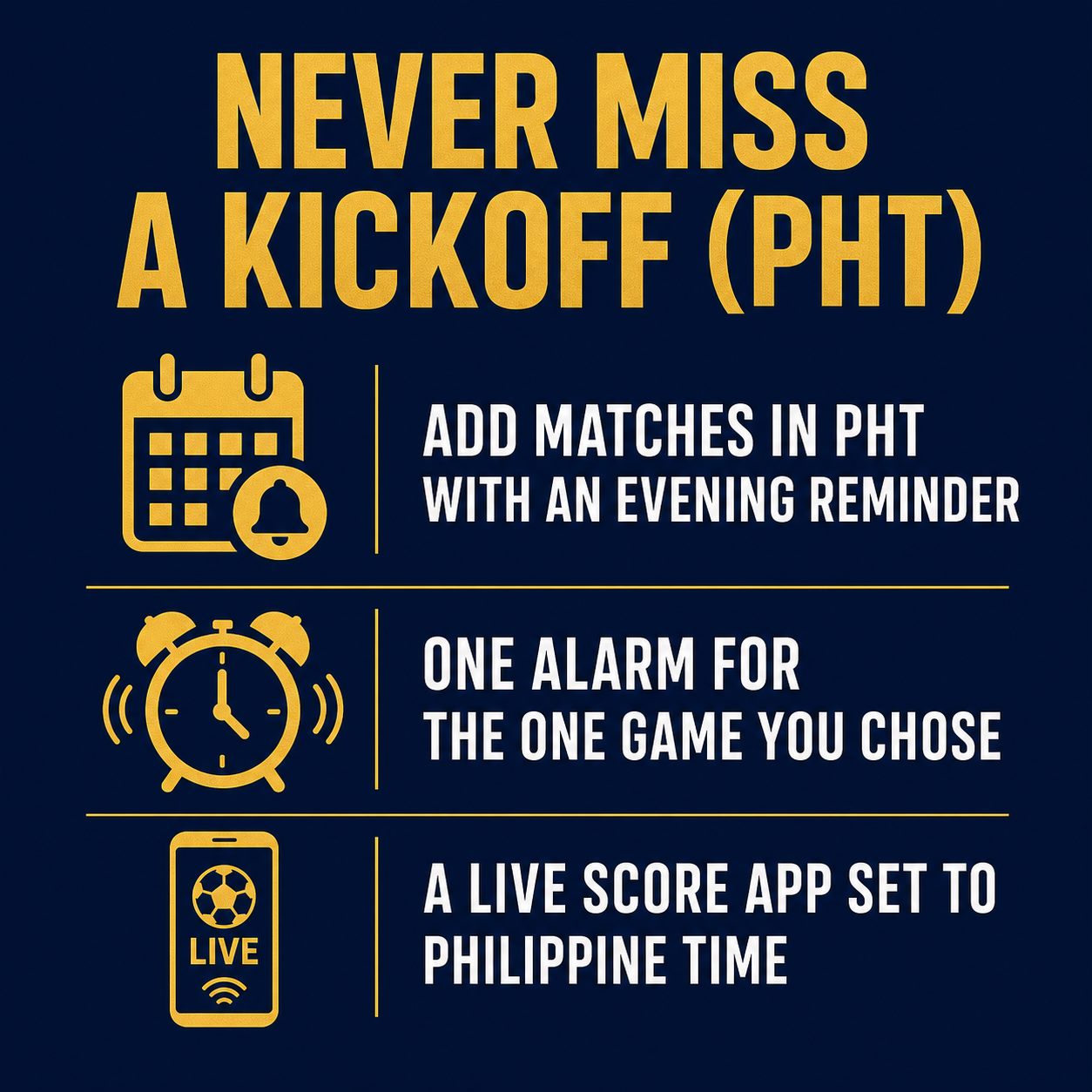 Setting kickoff time alerts in PHT for World Cup 2026