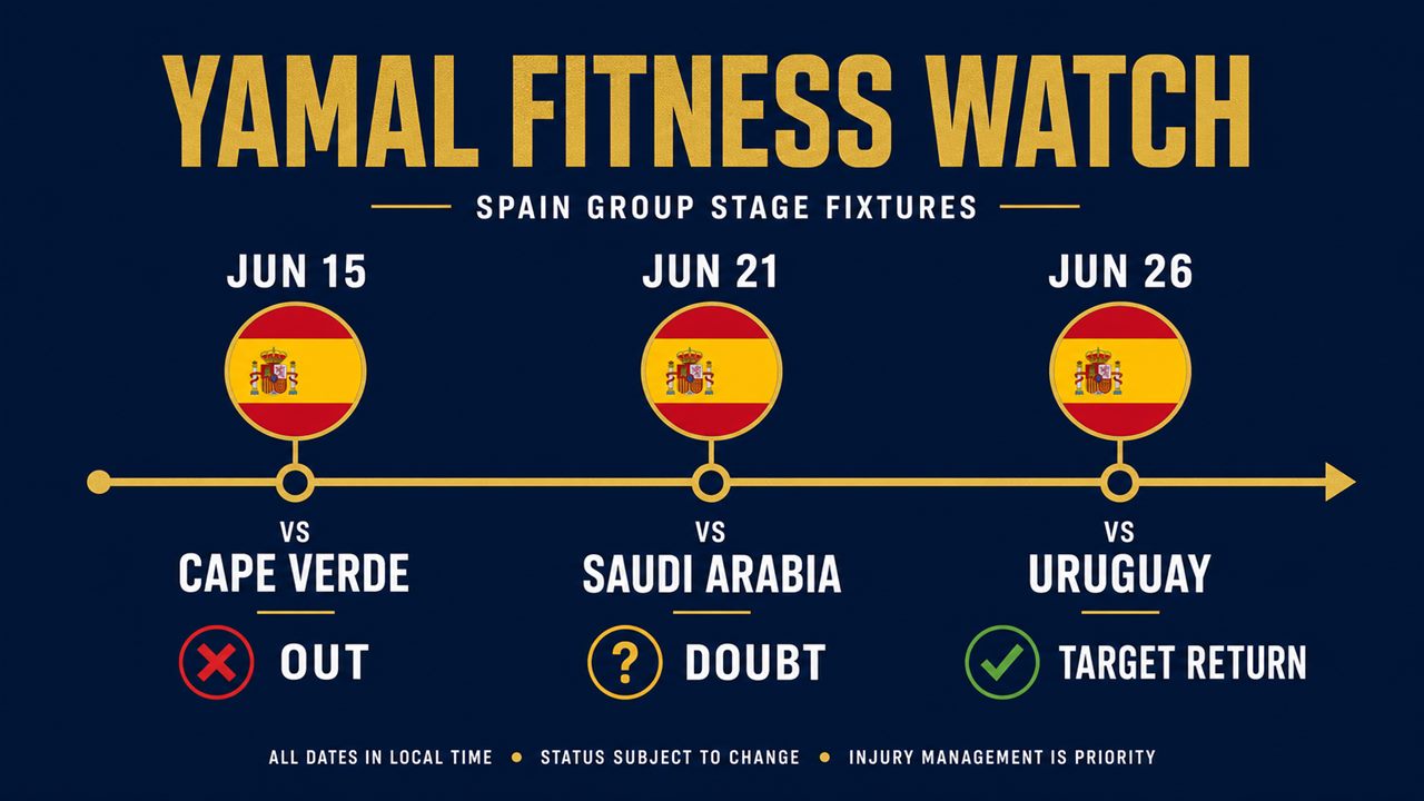 Yamal fitness watch: Spain World Cup 2026 group games and his expected return