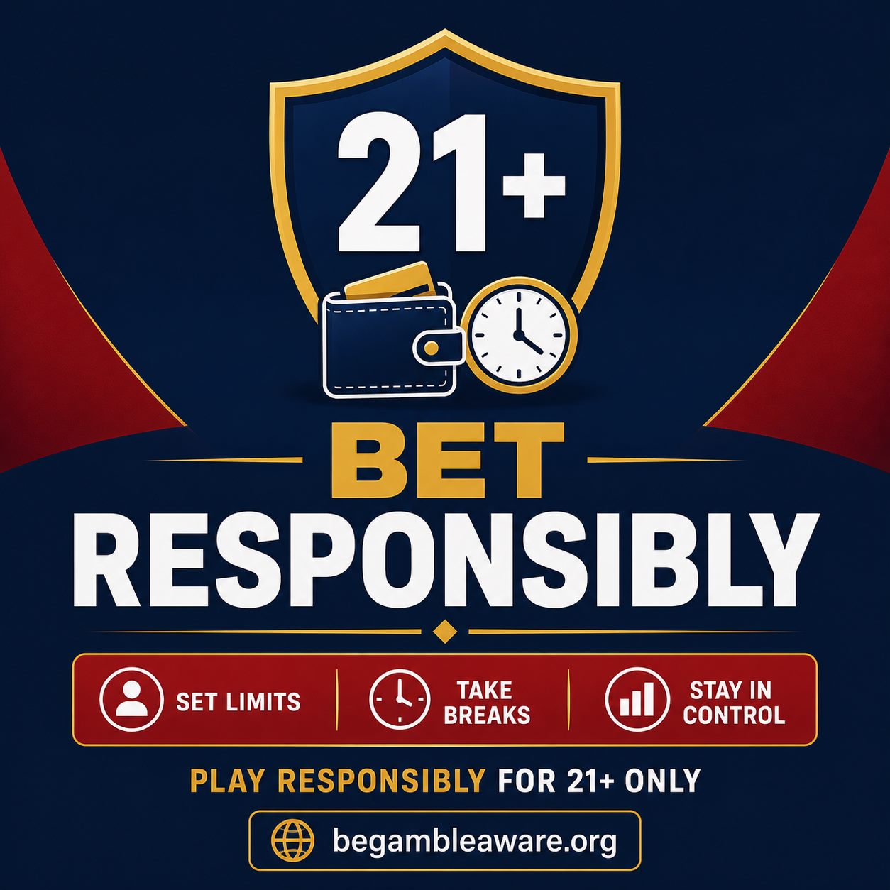 Responsible gambling reminder: bet responsibly, 21 plus, BeGambleAware
