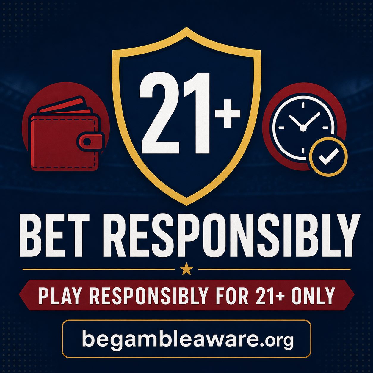 Responsible gambling reminder: bet responsibly, 21 plus, BeGambleAware
