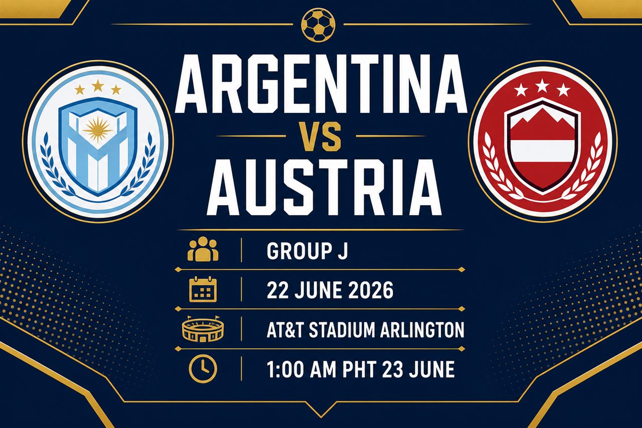 Argentina vs Austria fixture card: 22 June, AT and T Stadium Arlington, 1am Philippine time on 23 June, Group J