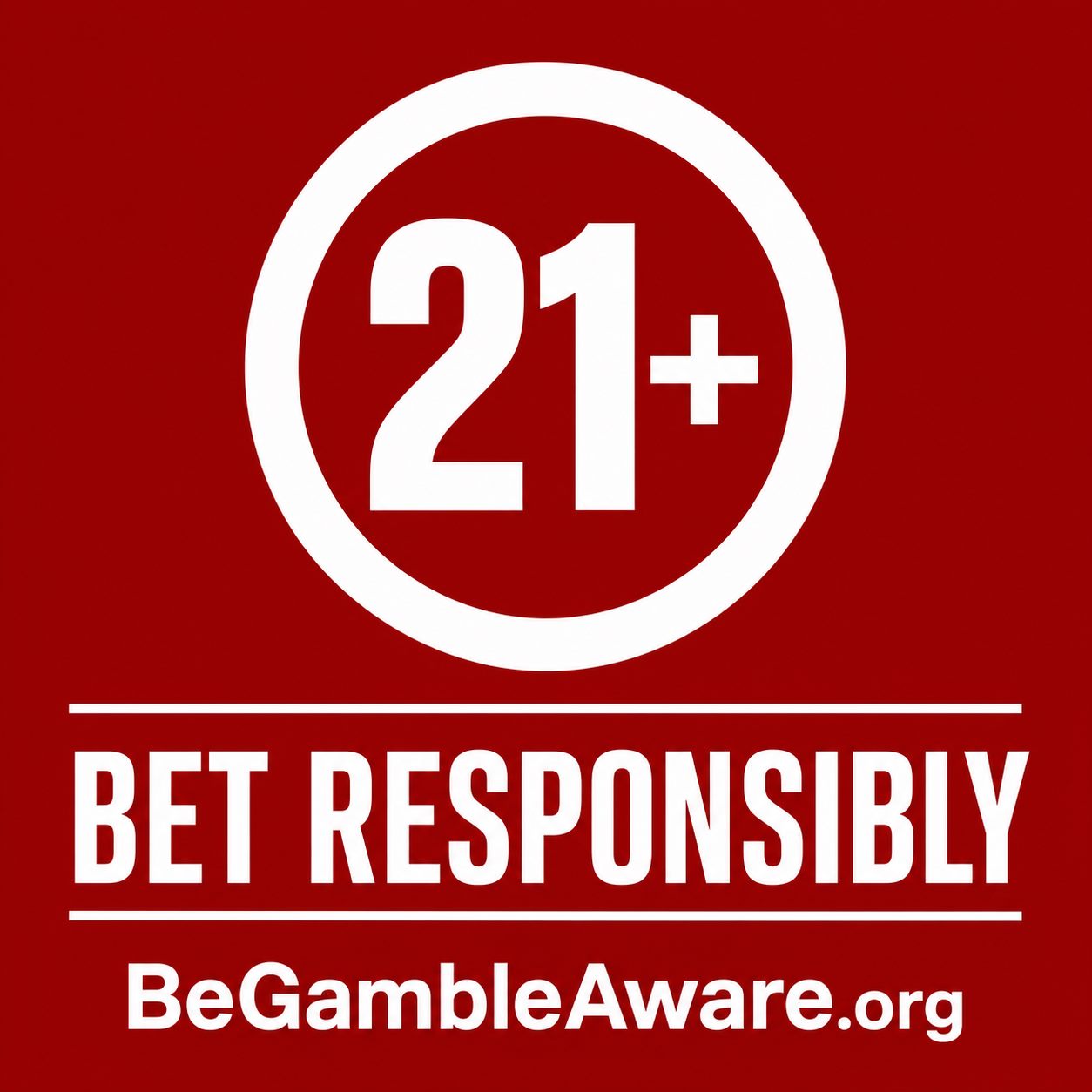Responsible gambling reminder: bet responsibly, 21 plus, BeGambleAware