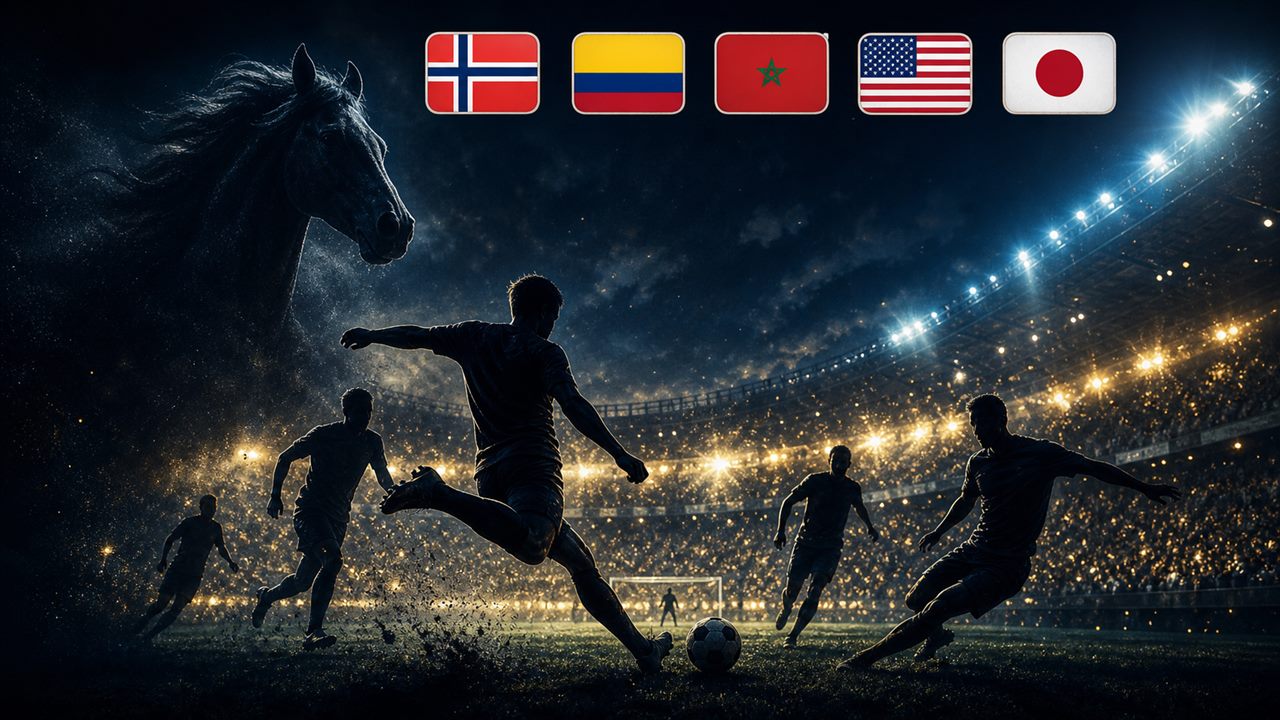 World Cup 2026 dark horses preview with Norway, Colombia, Morocco, USA and Japan flags