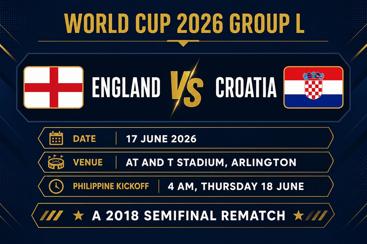 England vs Croatia fixture card: 17 June, AT and T Stadium Arlington, 4am Philippine time on 18 June, Group L