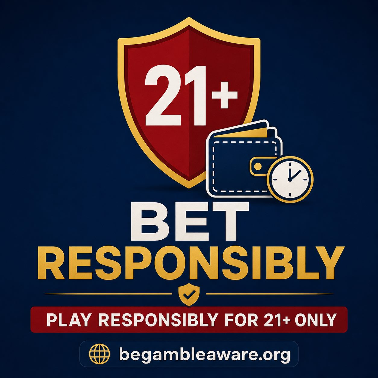 Responsible gambling reminder: bet responsibly, 21 plus, BeGambleAware