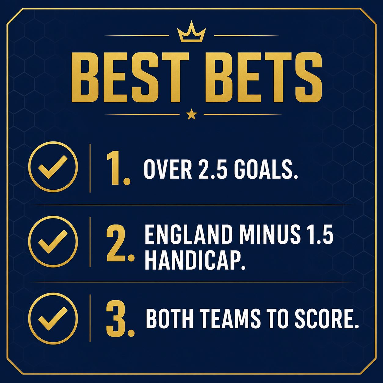 Best bets for England vs Ghana: Over 2.5 goals, England minus 1.5 handicap, both teams to score