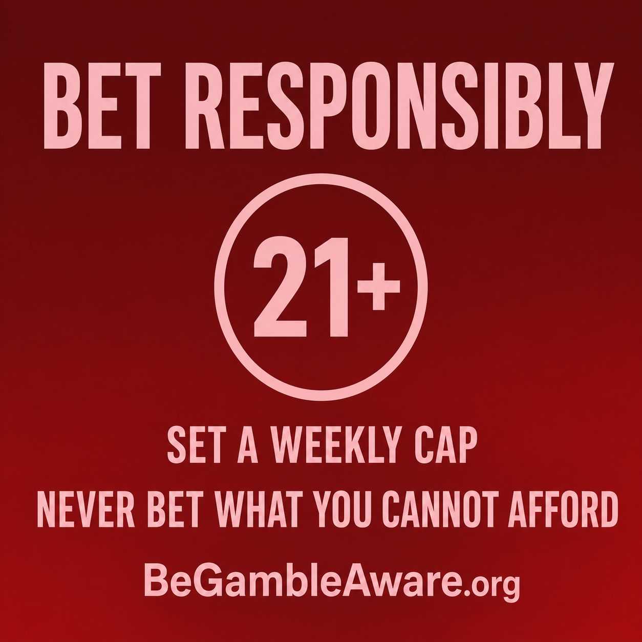 Responsible gambling reminder: bet responsibly, 21 plus, BeGambleAware
