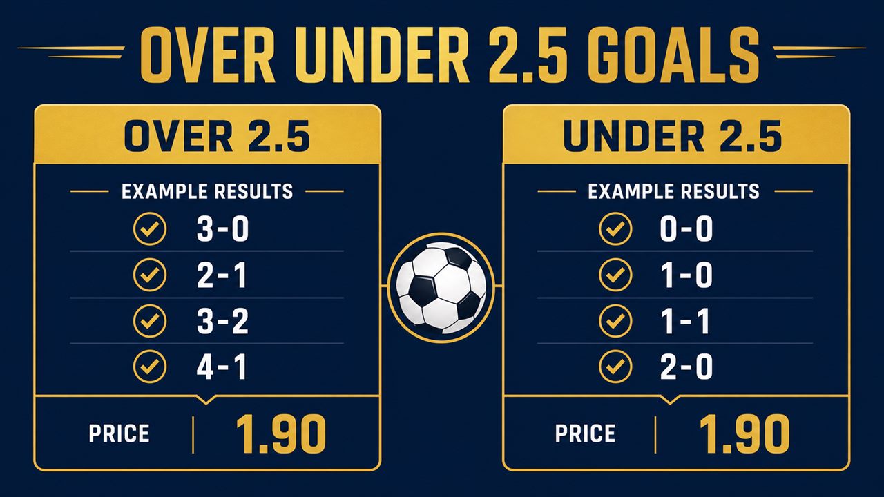 Over 2.5 and Under 2.5 goals explained with example score results