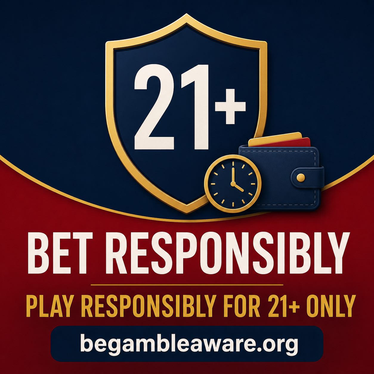 Responsible gambling reminder: bet responsibly, 21 plus, BeGambleAware