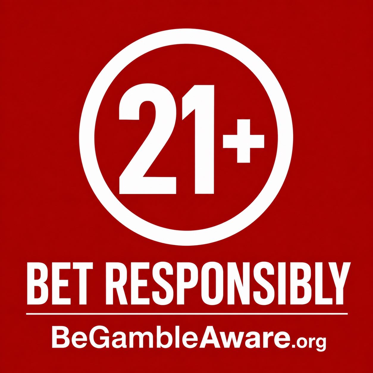 Responsible gambling reminder: bet responsibly, 21 plus, BeGambleAware