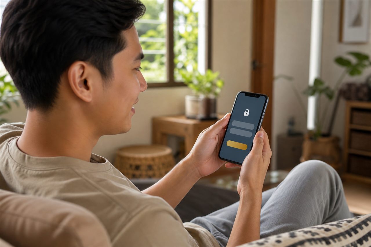A Filipino player logging in to a FalconPlay account on a smartphone