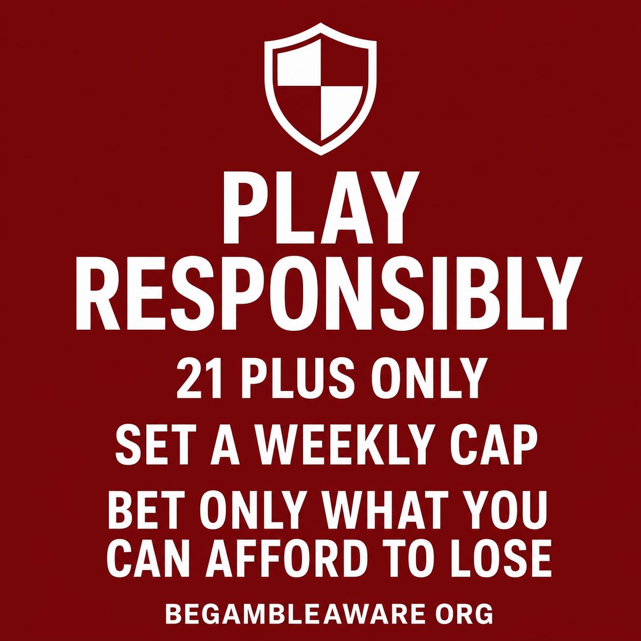 Responsible gambling reminder: bet responsibly, 21 plus, BeGambleAware