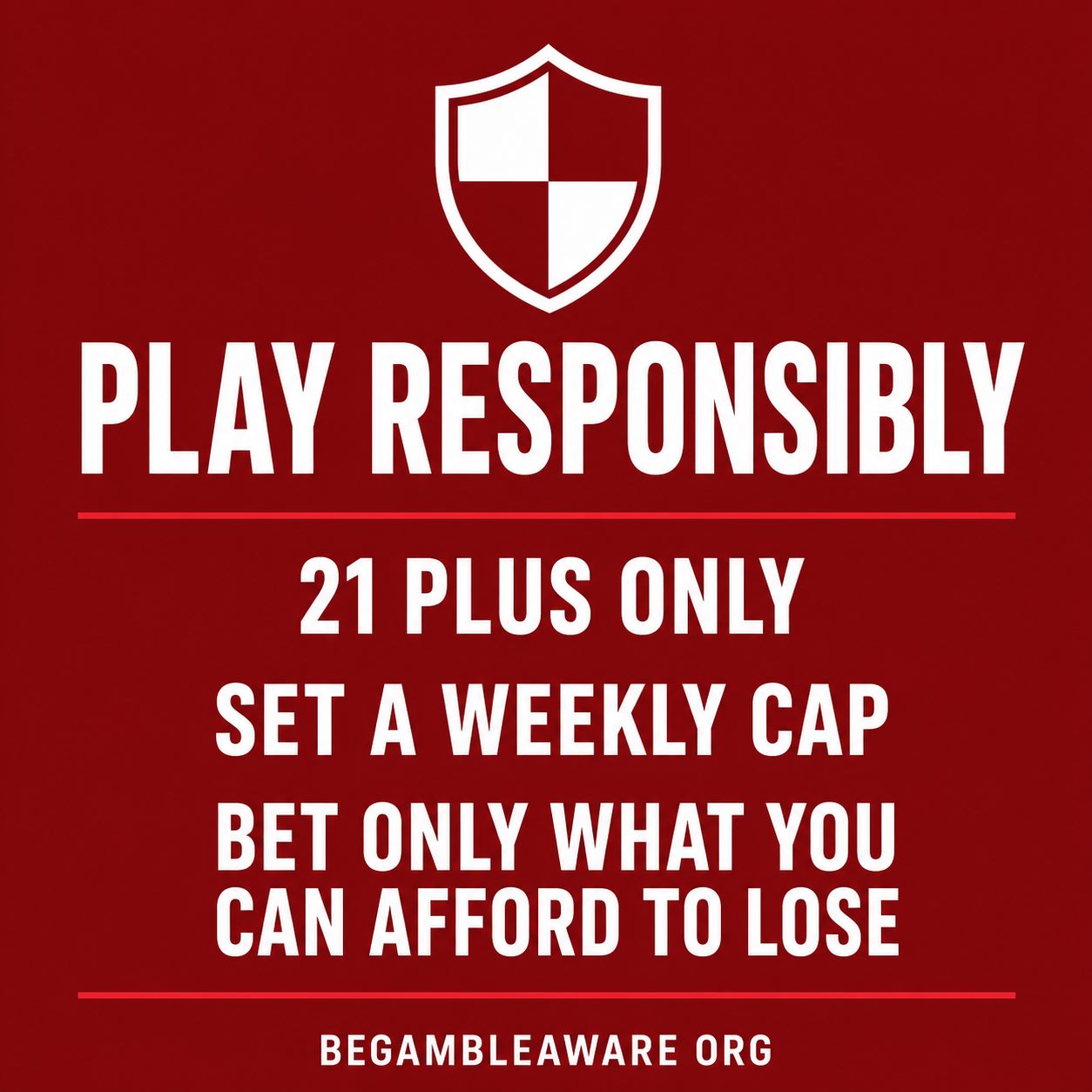 Responsible gambling reminder: bet responsibly, 21 plus, BeGambleAware