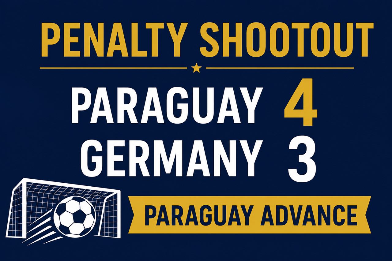 Penalty shootout graphic: Paraguay 4, Germany 3, Paraguay advance to the round of 16