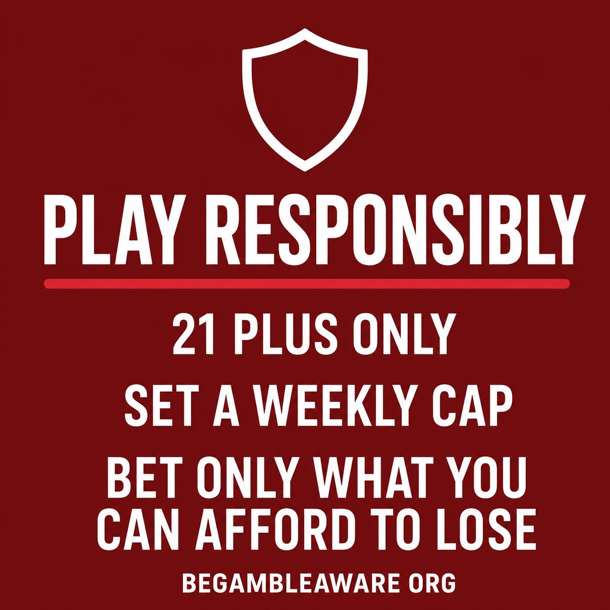 Responsible gambling reminder: bet responsibly, 21 plus, BeGambleAware