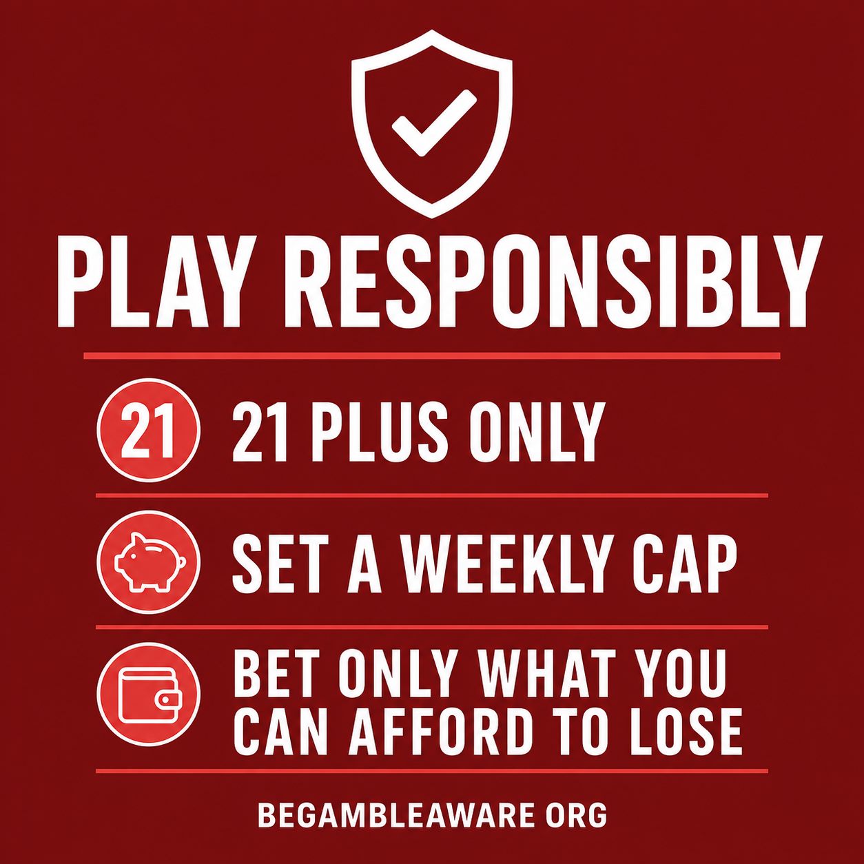 Responsible gambling reminder: bet responsibly, 21 plus, BeGambleAware